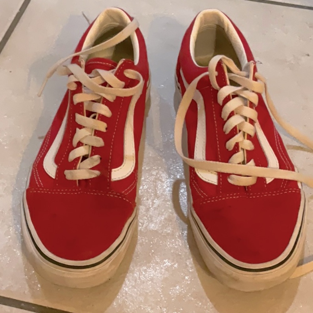 Red suede accent Vans